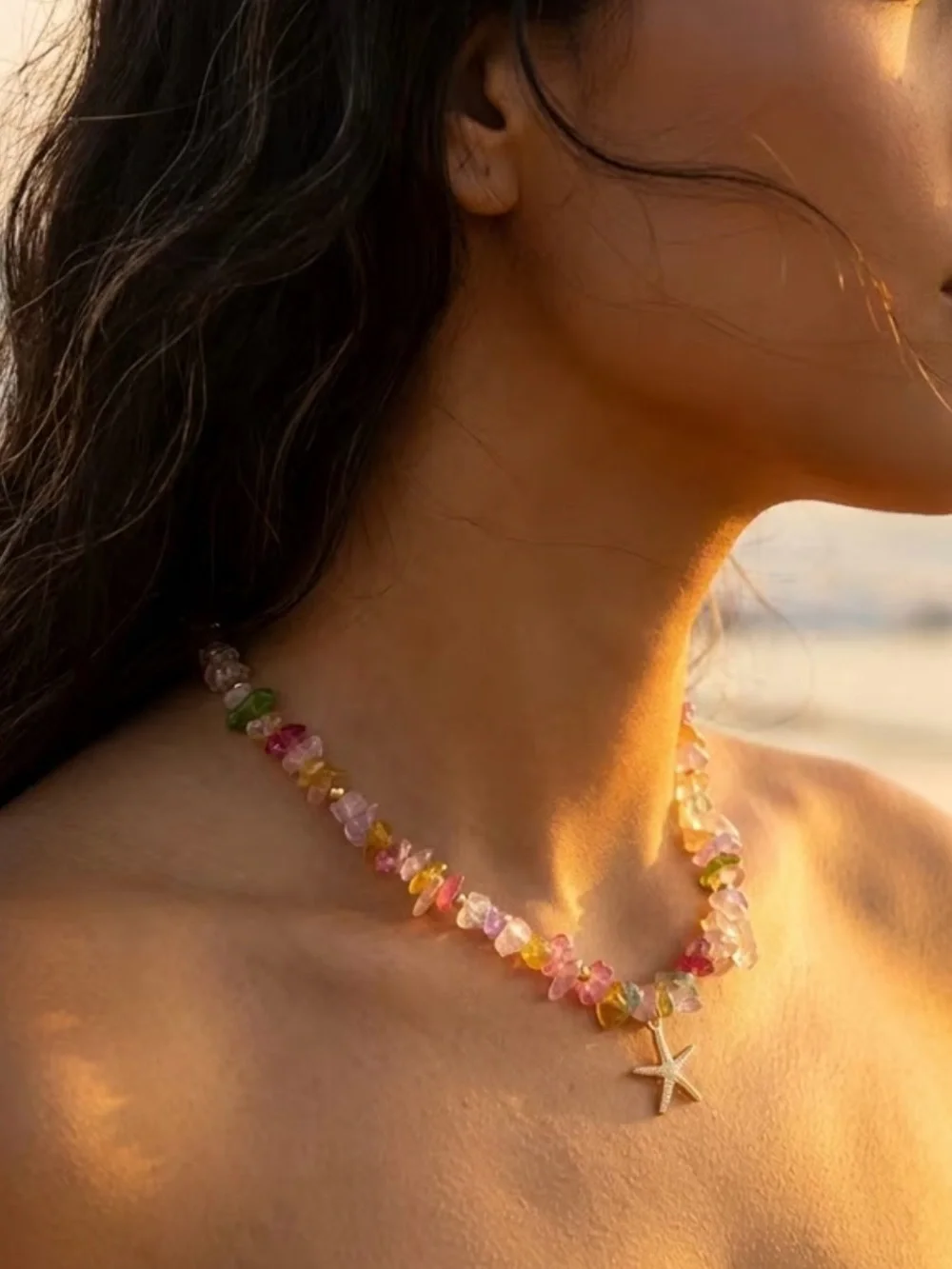 NEW! Multi-Color Beaded Starfish Necklace. B0-7